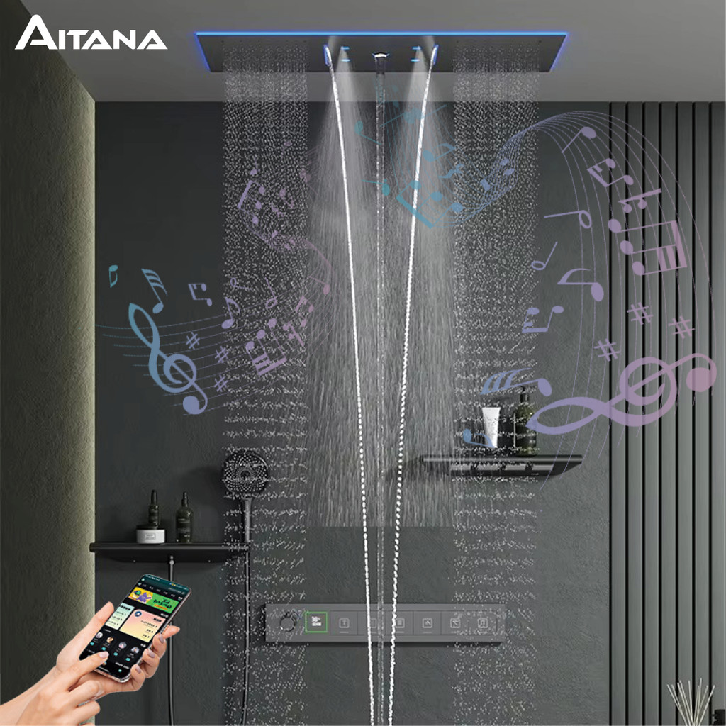 Jual Luxury Brass Ceiling Mount Thermostatic LED digital display Shower ...