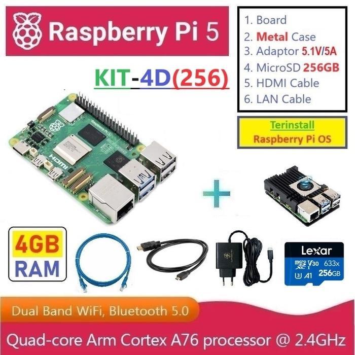 Jual KIT-4D(256) : Raspberry Pi 5 (4GB RAM) - Complete SET (MicroSD ...