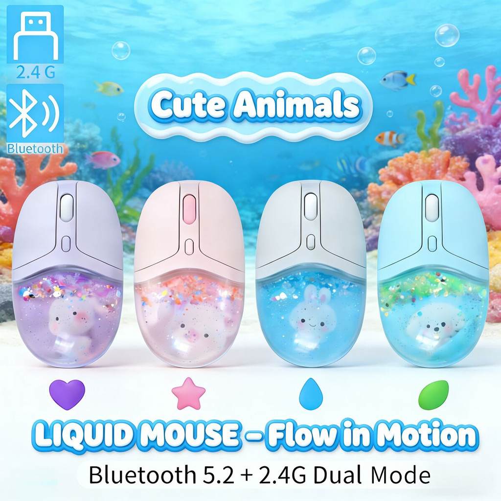 Jual Rechargeable Cute Animal Liquid Mouse Wireless Bluetooth Dual-Mode ...