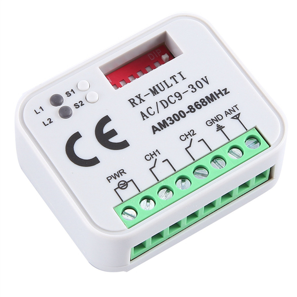 DINESA Receptor universal RX multifrecuencia 300-868MHz 2CH 12V 24V módulo de relé de puerta de garaje control remoto 433.92MHz 868MHz receptor de control remoto puerta de garaje receptor de control