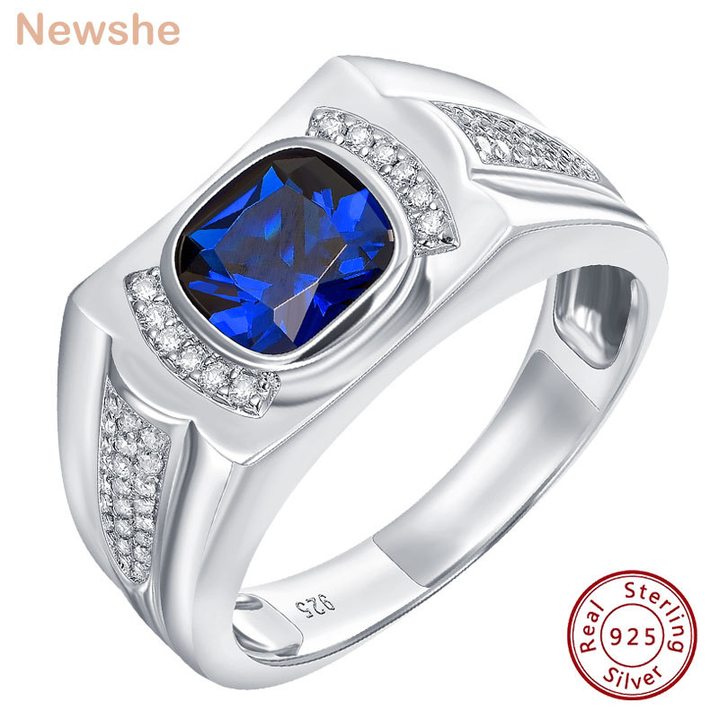 Jual Newshe Luxury Gemstone Rings for Men Statement Ring Blue Cushion ...