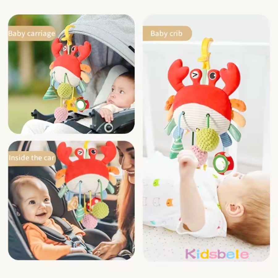Jual Montessori Plush Pull String Sensory Toy Crab Hanging Carseat Toy ...