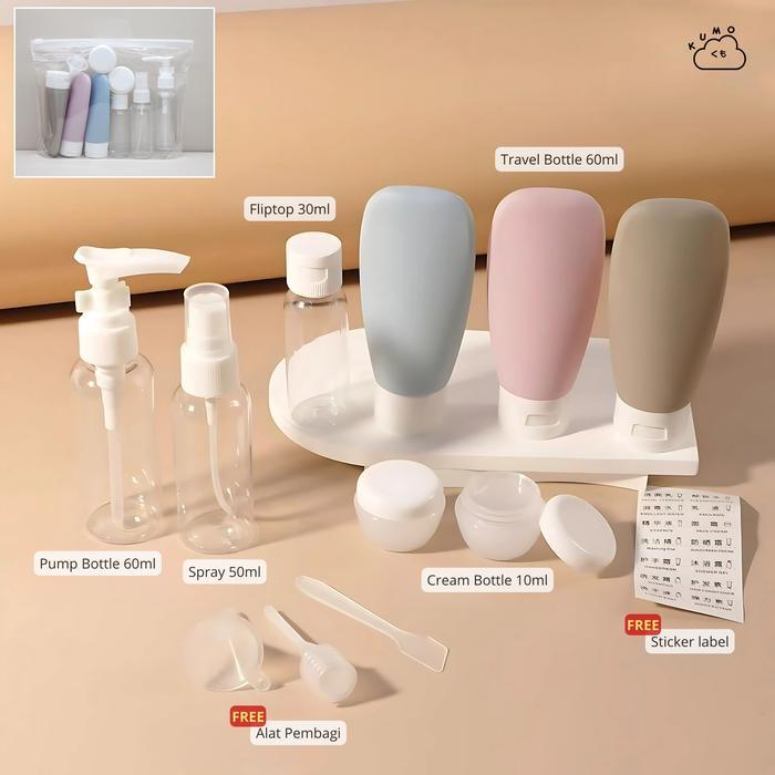 Jual KUMO Botol Travel Set Isi 11 Pcs Toiletries Travel Kit Botol Spray ...