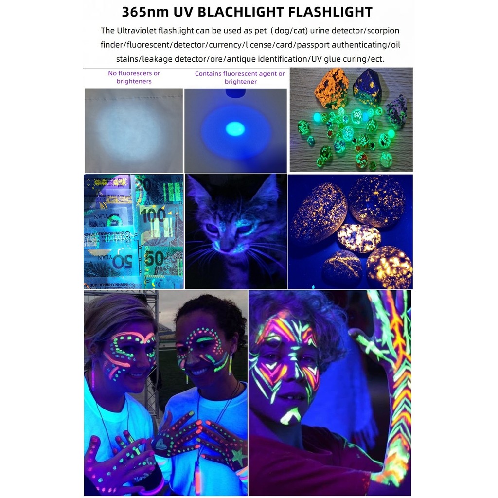 Jual 365/395nm Uv Flashlight Blacklight Mini Ultraviolet Torch Money ...