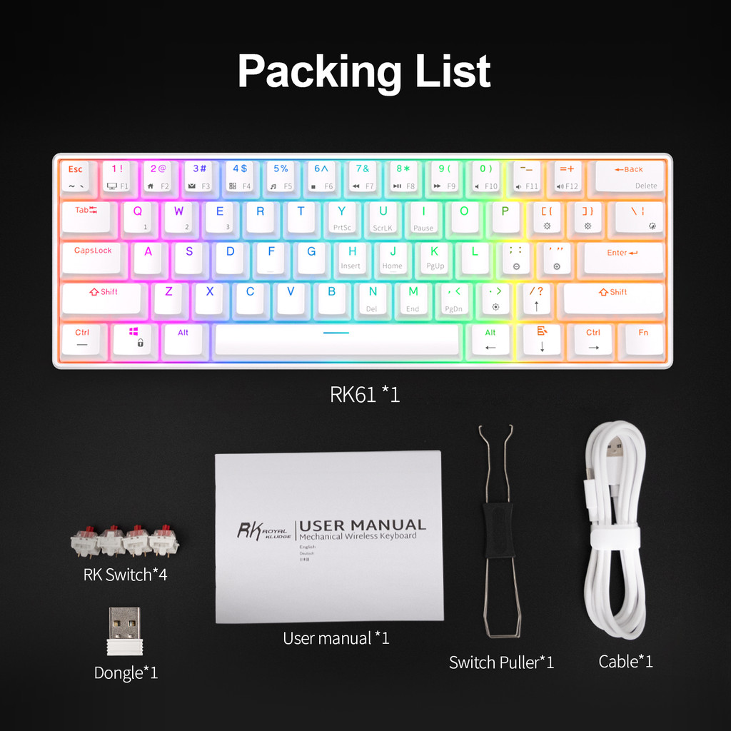 Jual RK Royal Kludge RK61 2.4G Wireless Bluetooth Mechanical Keyboard ...