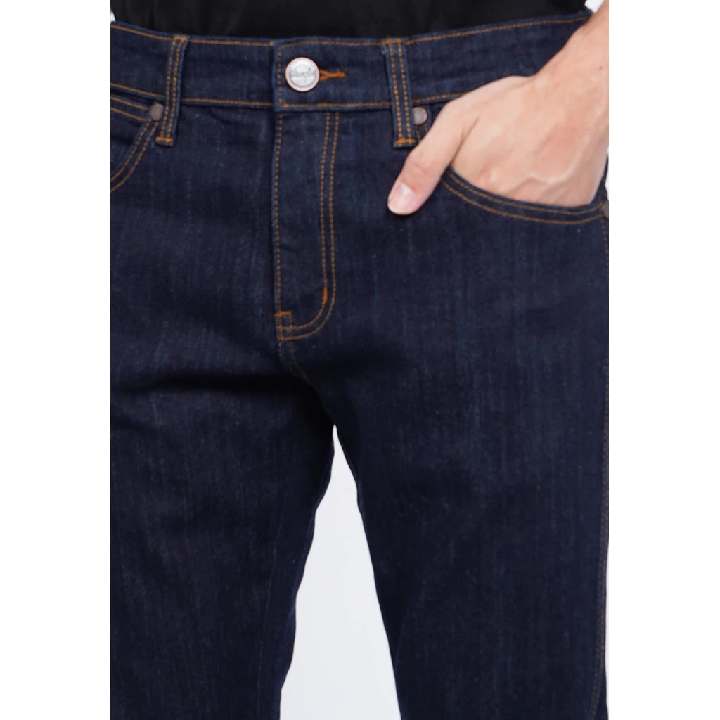 Celana Jeans Pria Skinny Straight Dark Blue Stretch Premium Wrangler foto 3