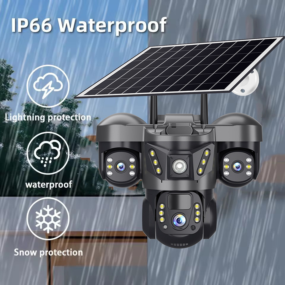 Jual 15MP WIFI Solar Camera Triple Lens PTZ 10X Zoom Outdoor Triple ...