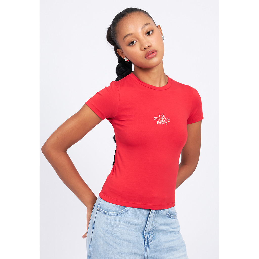 Jual COLORBOX Graphic Short Sleeve Fitted T-Shirt Dark Red | Shopee ...