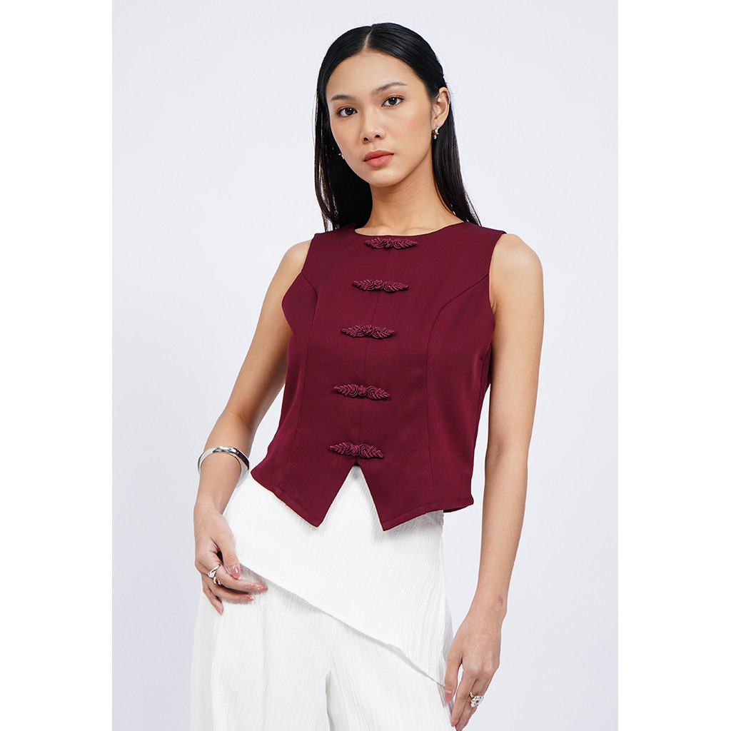 Jual COLORBOX Fitted Round Neck Waistcoat Dark Red | Shopee Indonesia