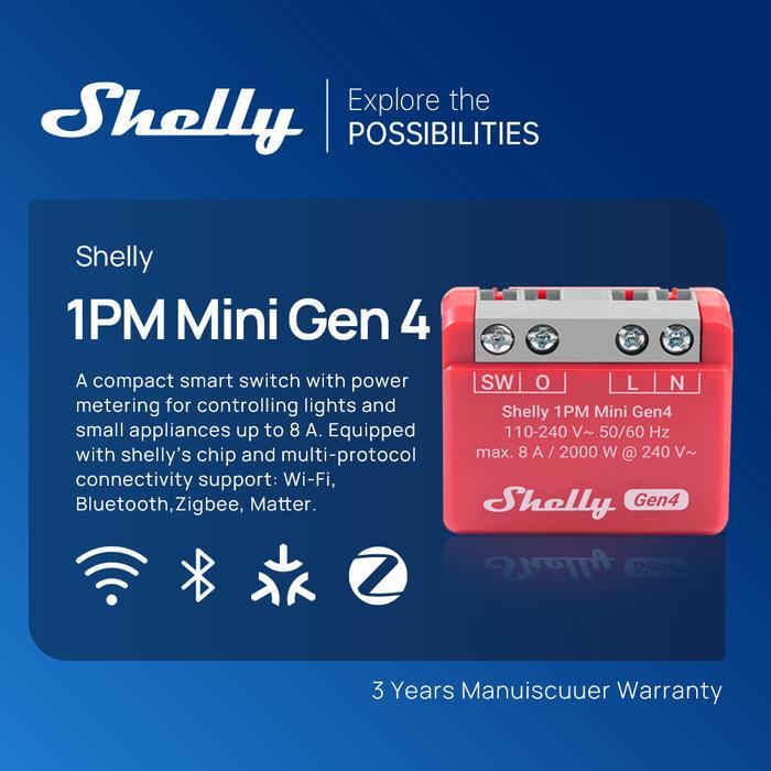 Jual Ready Shelly 1Pm Mini Gen4 Wi-Fi Zigbee Matter Smart Relay Switch ...