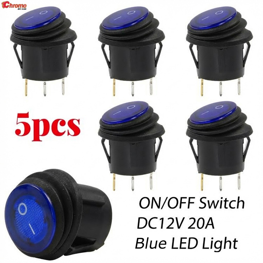 Jual 5PCS 12V DC ON/OFF 3 Pin Waterproof Round Rocker Dot Red Blue LED ...
