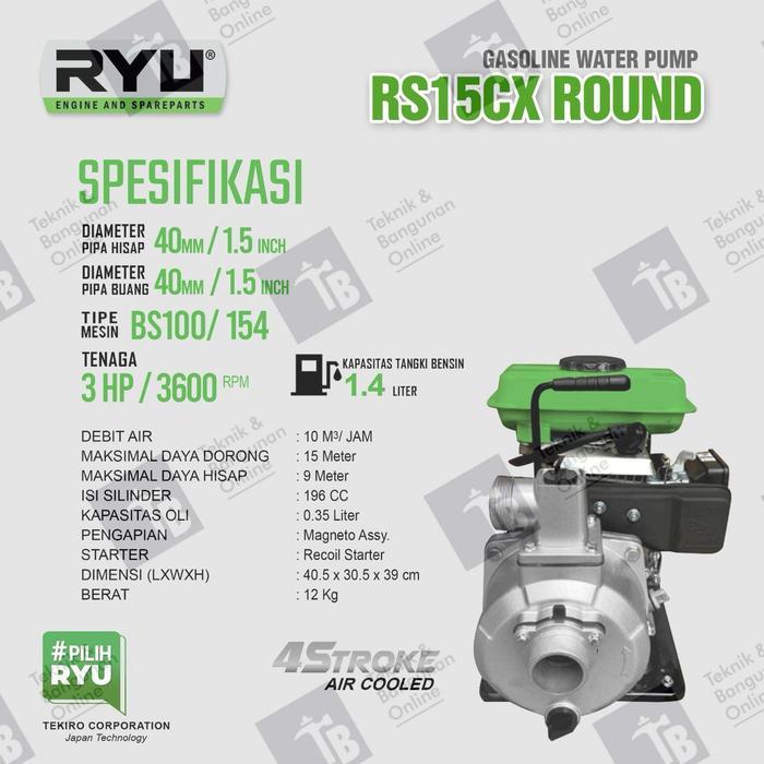 Jual RYU Mesin Pompa Air 1.5 inch 3 HP RS15CX / Gasoline Waterpump ...