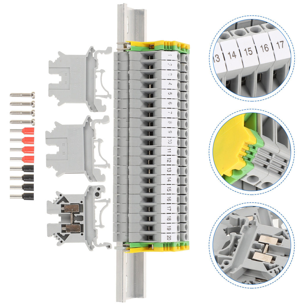 Jual 1Set Din Rail Terminal Block Universal Screw Grounding Block End ...