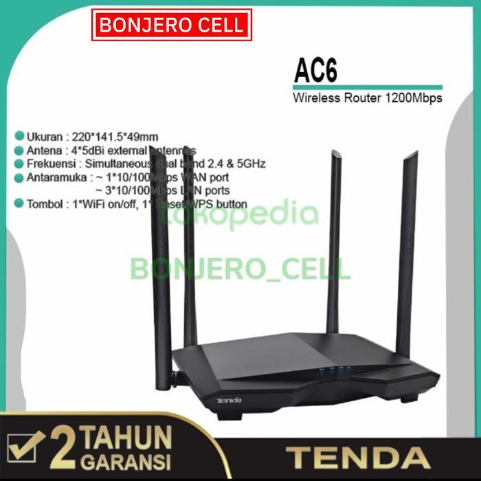 Jual Tenda Ac6 Wireless Router Ac1200 Smart Wall Killer Wifi Router ...