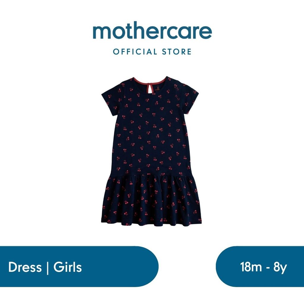 Mothercare Navy Cherry Jersey Dress - Gaun Anak Perempuan (Biru)