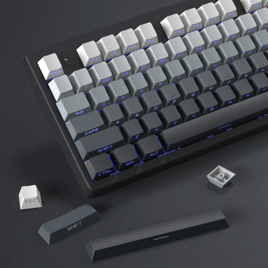 Jual KBDiy 133 Key Gradient Gray PBT Double Shot Keycap Side Print ...