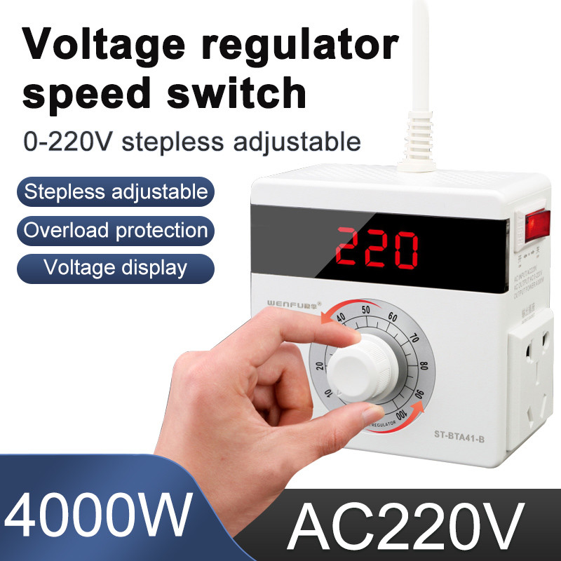Aramox SCR Spanningsregelaar Dimmer, AC 220 V 4000 W SCR Spanningsregelaar Motor Ventilatorsnelheidsregelaar(EU Plug