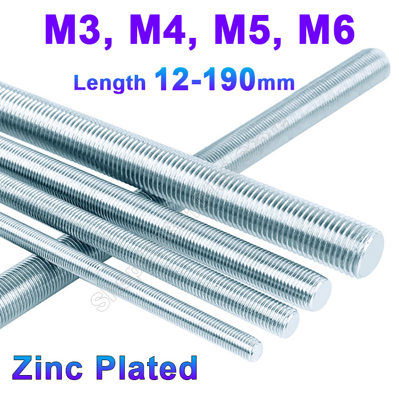Jual 1-20Pcs M3 M4 M5 M6 Zinc Plated Full Threaded Rod Fully Metric ...