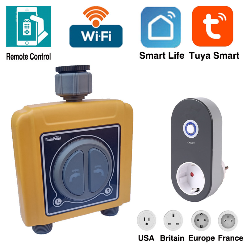 Jual 2 Zones WIFI Tuya Smart Home Garden Automatic Watering Timer Rain ...