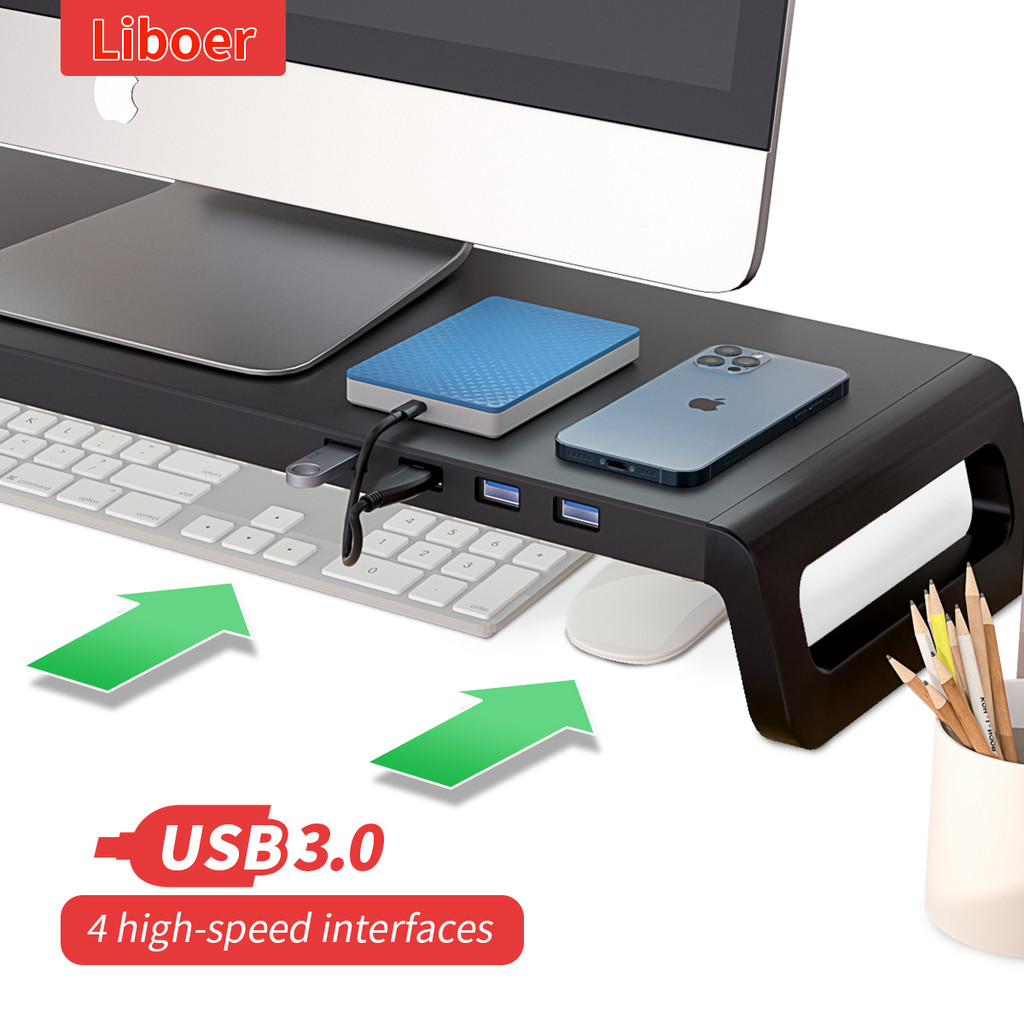 Jual Pc Monitor Stand Riser With Usb 3.0 Hub Aluminium Alloy Desktop ...