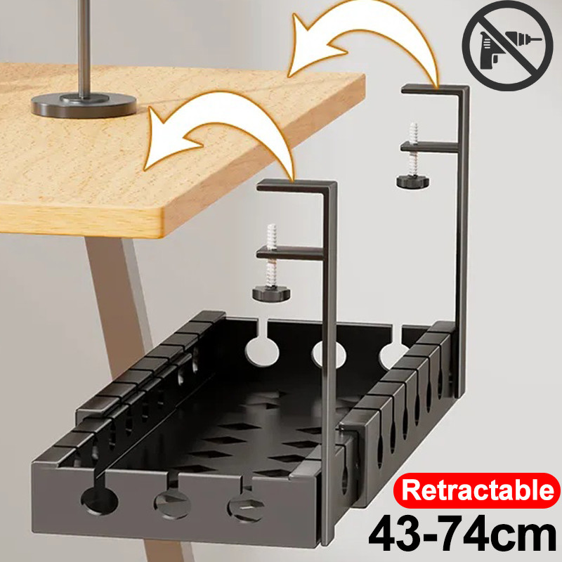 Jual No Drilling Under Desk Wire Management Tray Retractable Cable ...