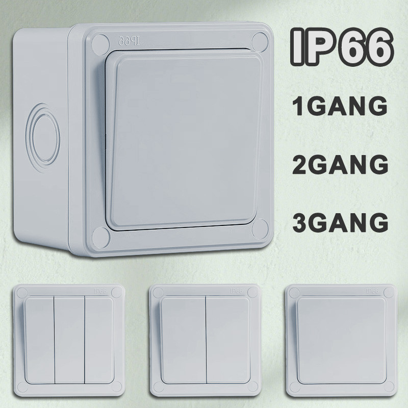 Jual 1/2/3 Gang Push Button Switch 16A Power Switch ON-OFF Weatherproof ...