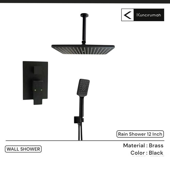 Jual Rain Shower Set Hitam 12 Inch Kuningan Kran Mixer Shower Ceiling ...