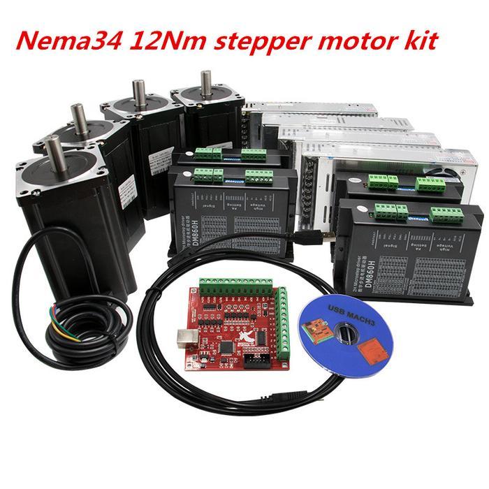 Jual 3 Axis Cnc Kit Nema 34 1600Oz-In/6A 86Hs6204 12Nm Stepper Motor ...