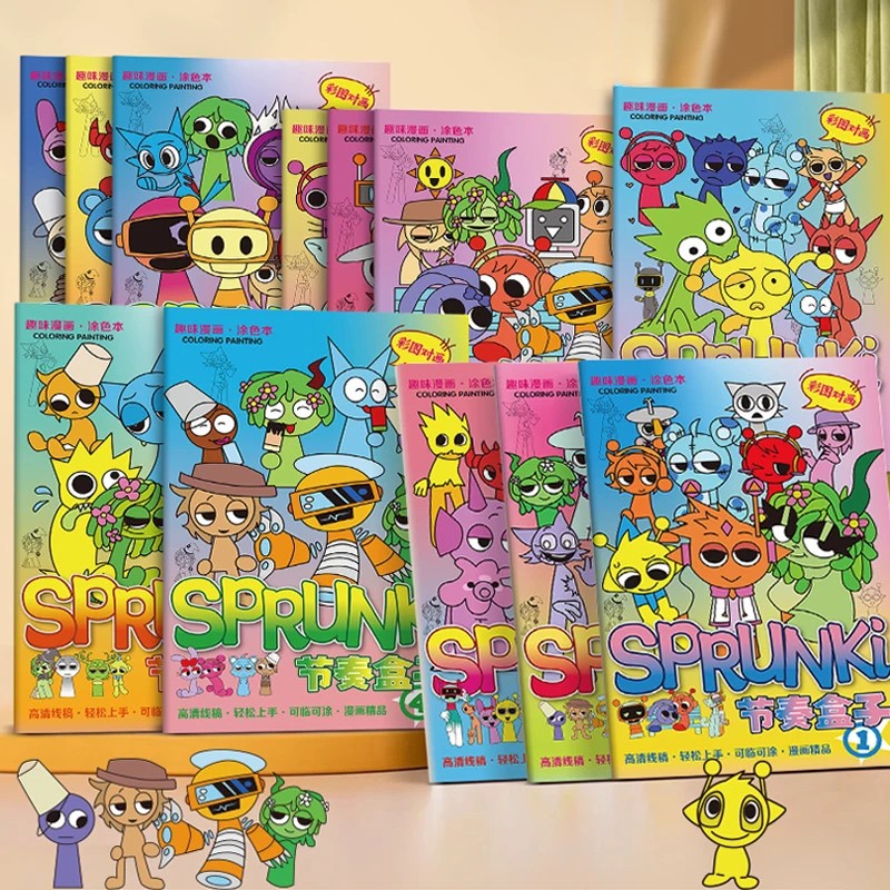 Jual 12pcs Sprunki Coloring Books Anime Game Tracing Figures Kids ...