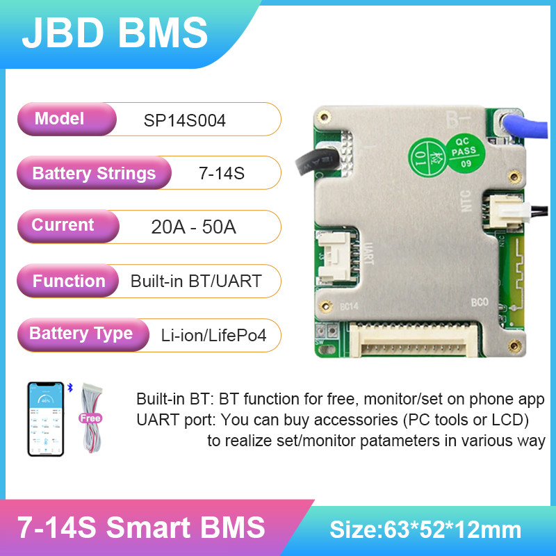 Jual JBD Smart BMS Automatically Identify 7S 8S 9S 10S 11S 12S 13S 14S ...