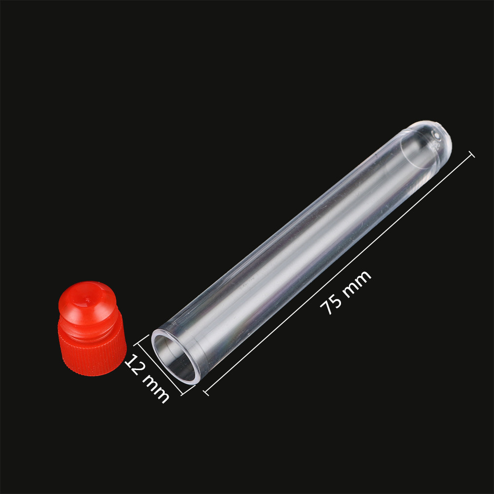Jual 10 Pcs 12x75mm Lab Transparent Hard Plastic Test Tube With Plug ...