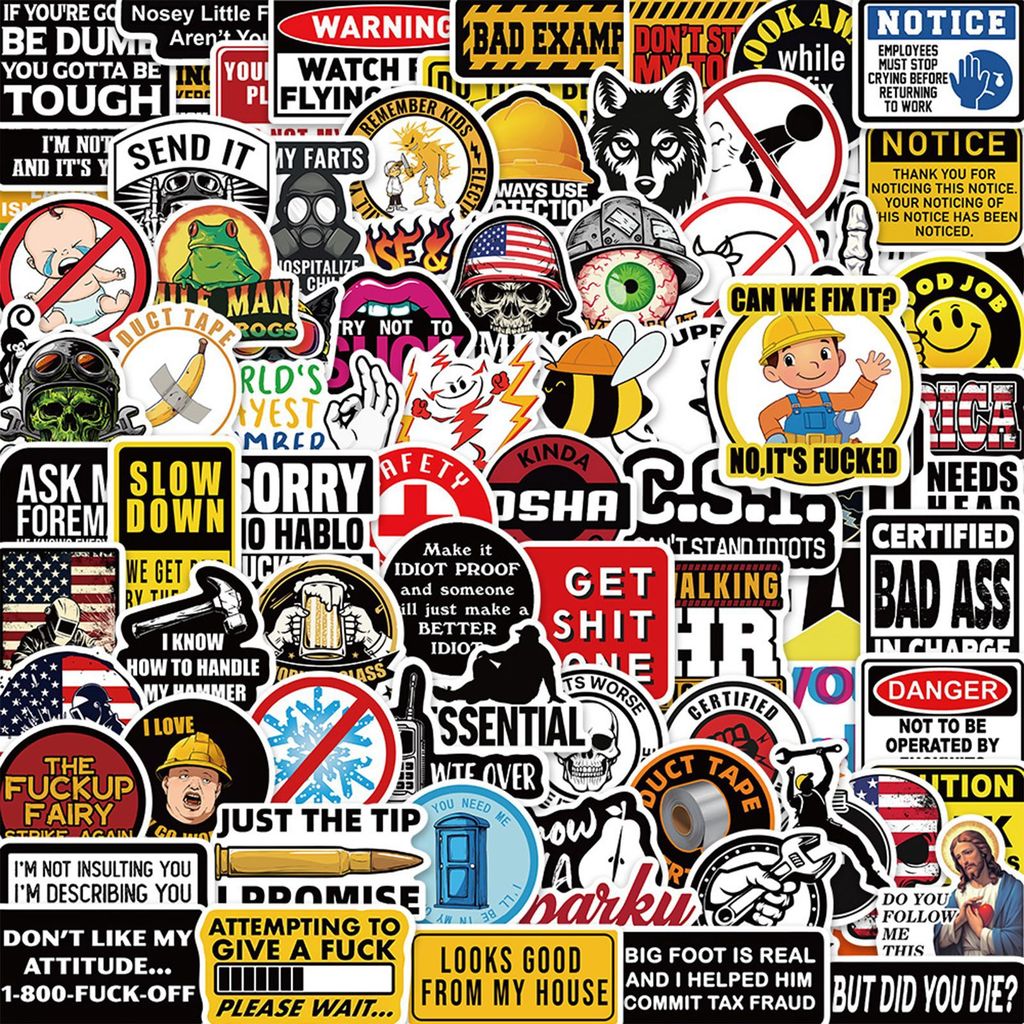 Jual 100Pcs Funny Hard Hat Stickers For Adults, Tool Box, Helmet, Blue ...