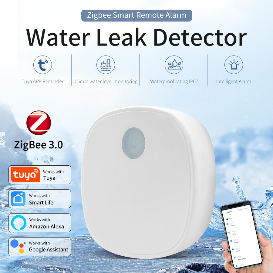 Jual Tuya Zigbee Water Sensor Leak Flood Detector Alarm Smart Life Work ...