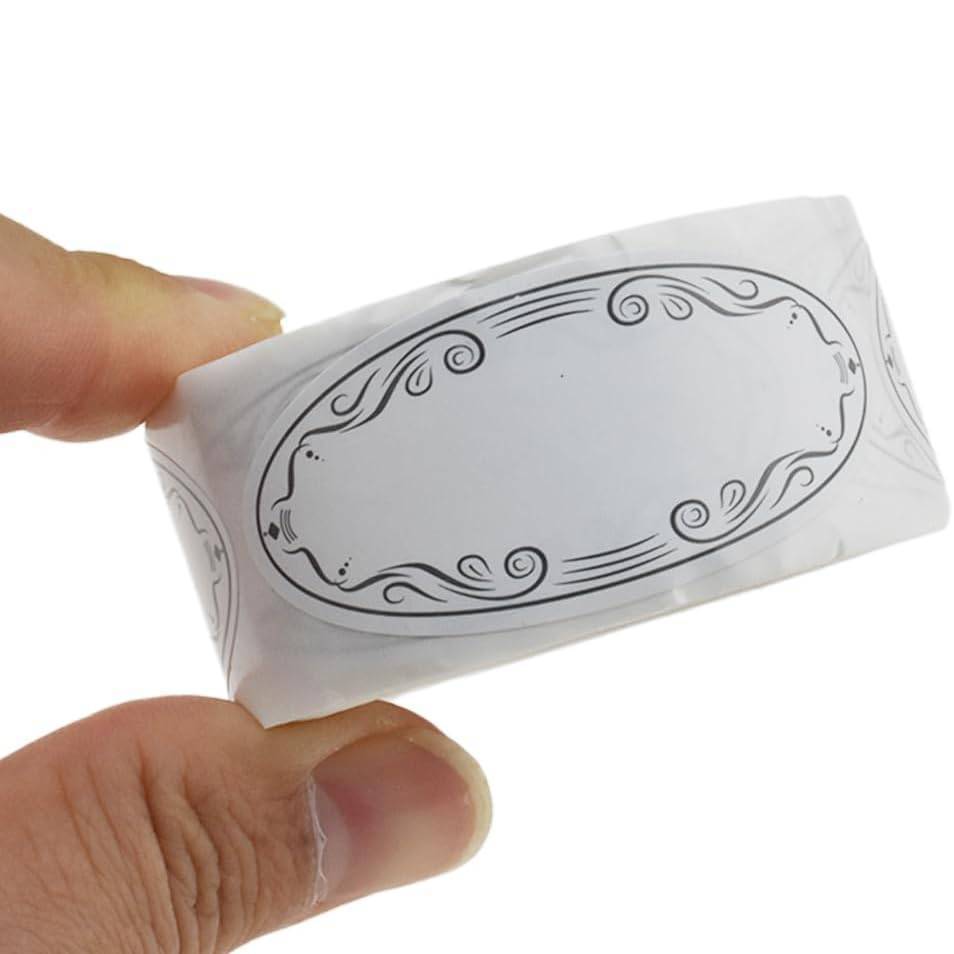 Jual 150Pcs Oval White Stickers With Black Artistic Border Blank Labels ...
