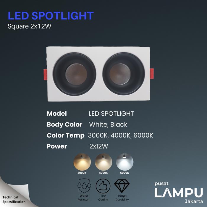 Jual Spotlight Inbow Square Full Black 2X12Watt Led | Shopee Indonesia