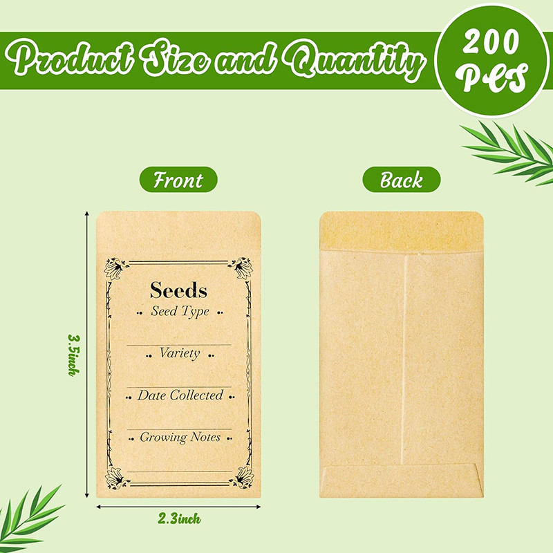 Jual 200Pcs Kraft Paper Seed Envelopes Resealable Self Adhesive Packet ...
