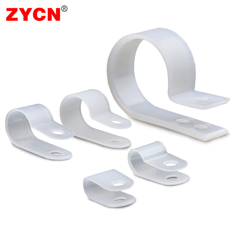 Jual 100PCS Cable Clips R-Type Nylon Clamp Plastic White Hose Fasteners ...