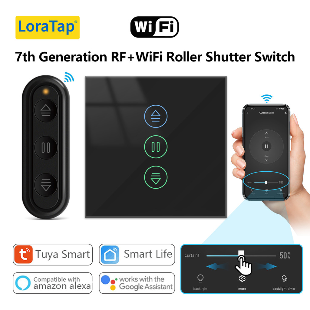 Jual LoraTap Tuya Smart Life Roller Shutter Blinds Black Switch and ...