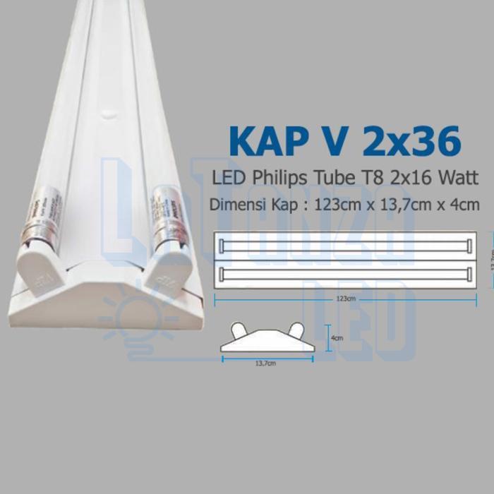 Jual New Philips Kap Lampu V LED 2x36 120cm TL 2x16 Watt Ecofit 16W ...