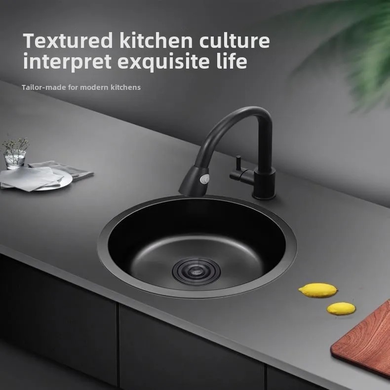Cryfokt Modern Round Kitchen Sink With Hydrophobic Surface, Deep Basin - View #2