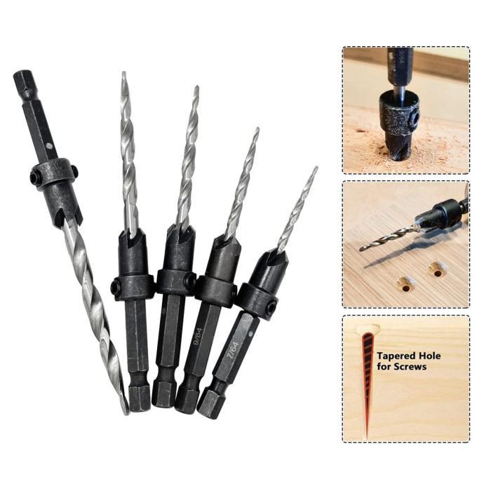 Jual Wood Tapered Countersink Drill Bit Set Hex Shank Screw Drill ...