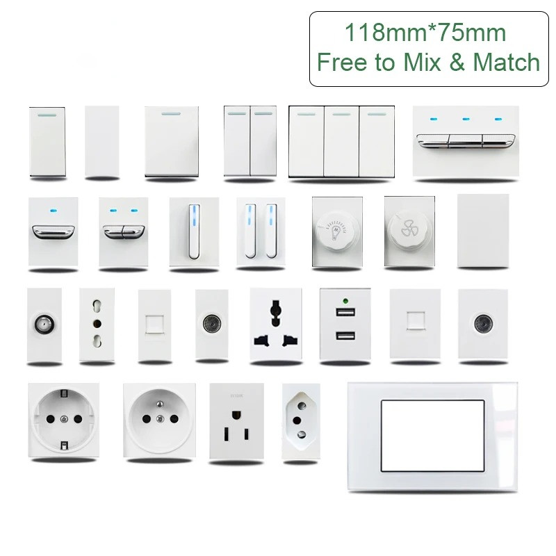 Jual 118*75mm White Glass Automatic Reset Toggle Switch Socket DIY 1 2 ...