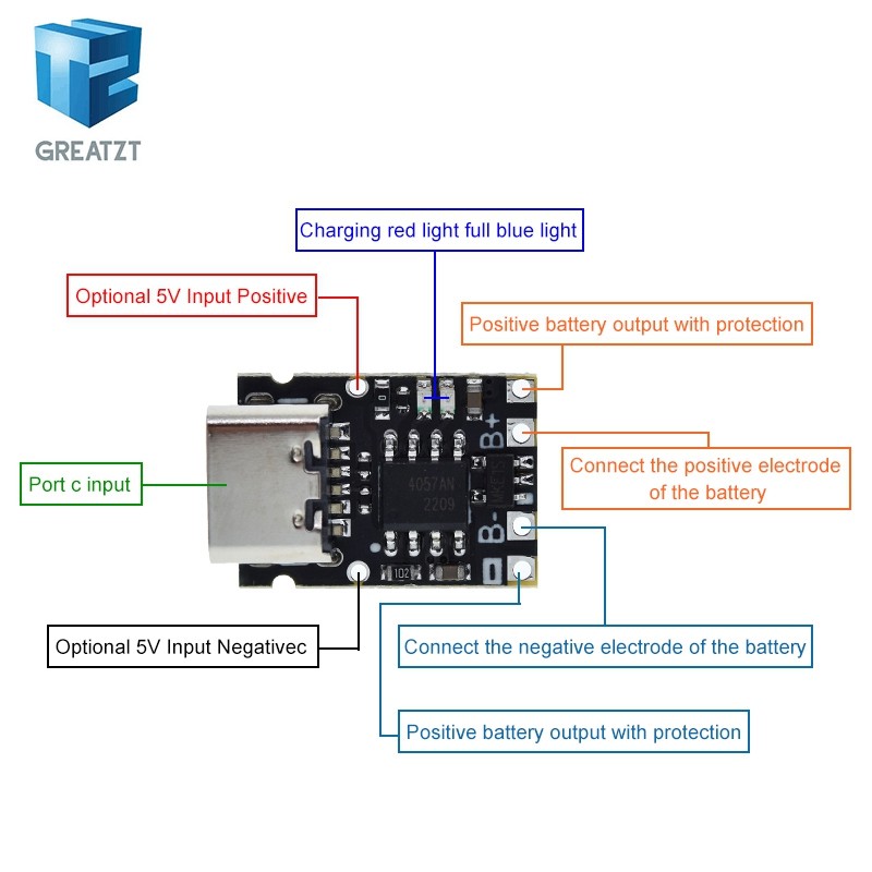 Jual Type-C USB TP4057 1A Lithium Battery Charging Protection Board ...