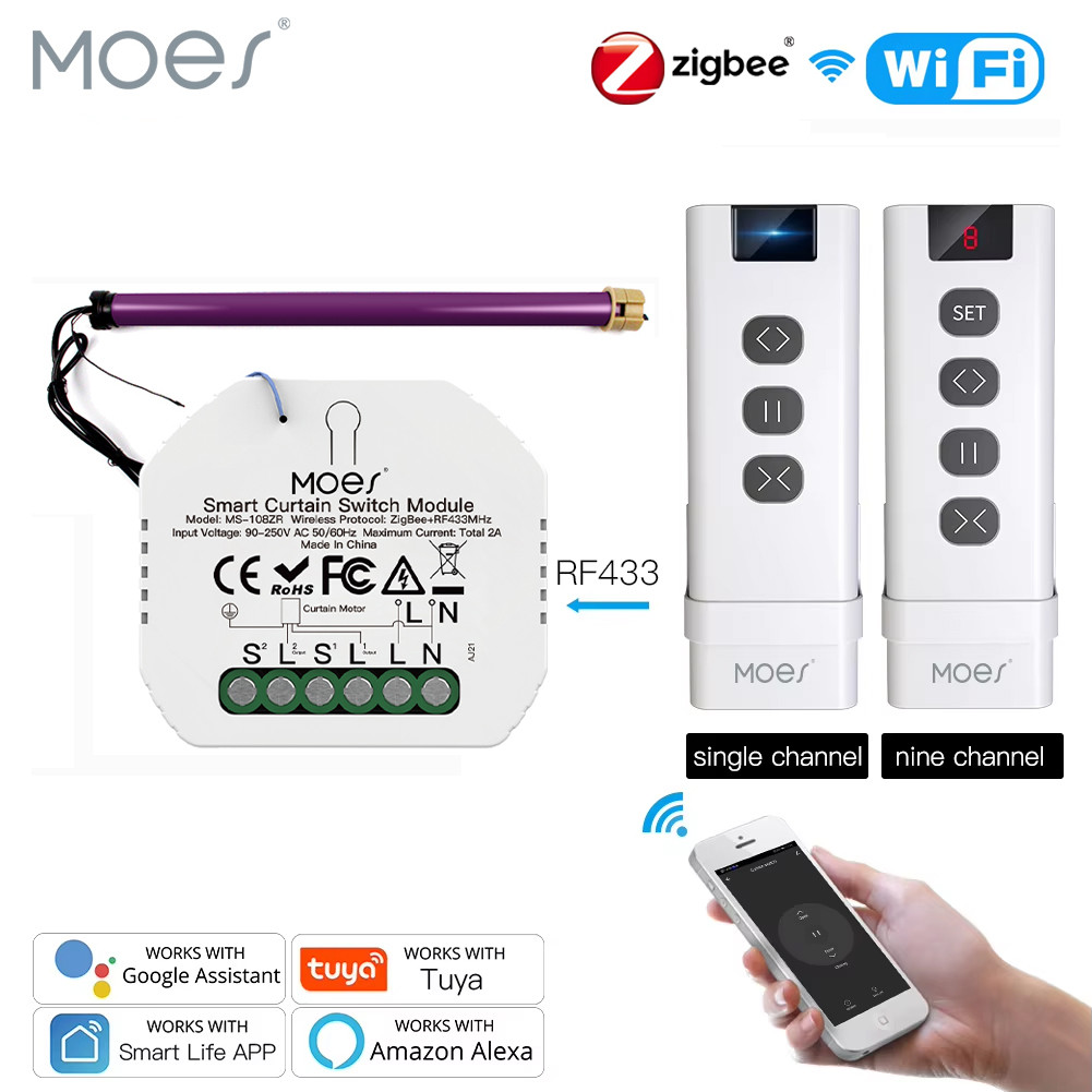 Jual MOES WiFi RF433 Blind Curtain Switch Remote for Electric Roller ...