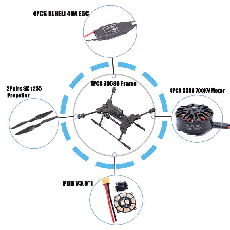 Jual New Zd680 Full Carbon Fiber Hexa-Rotor Foldable Arm 3508 700Kv ...