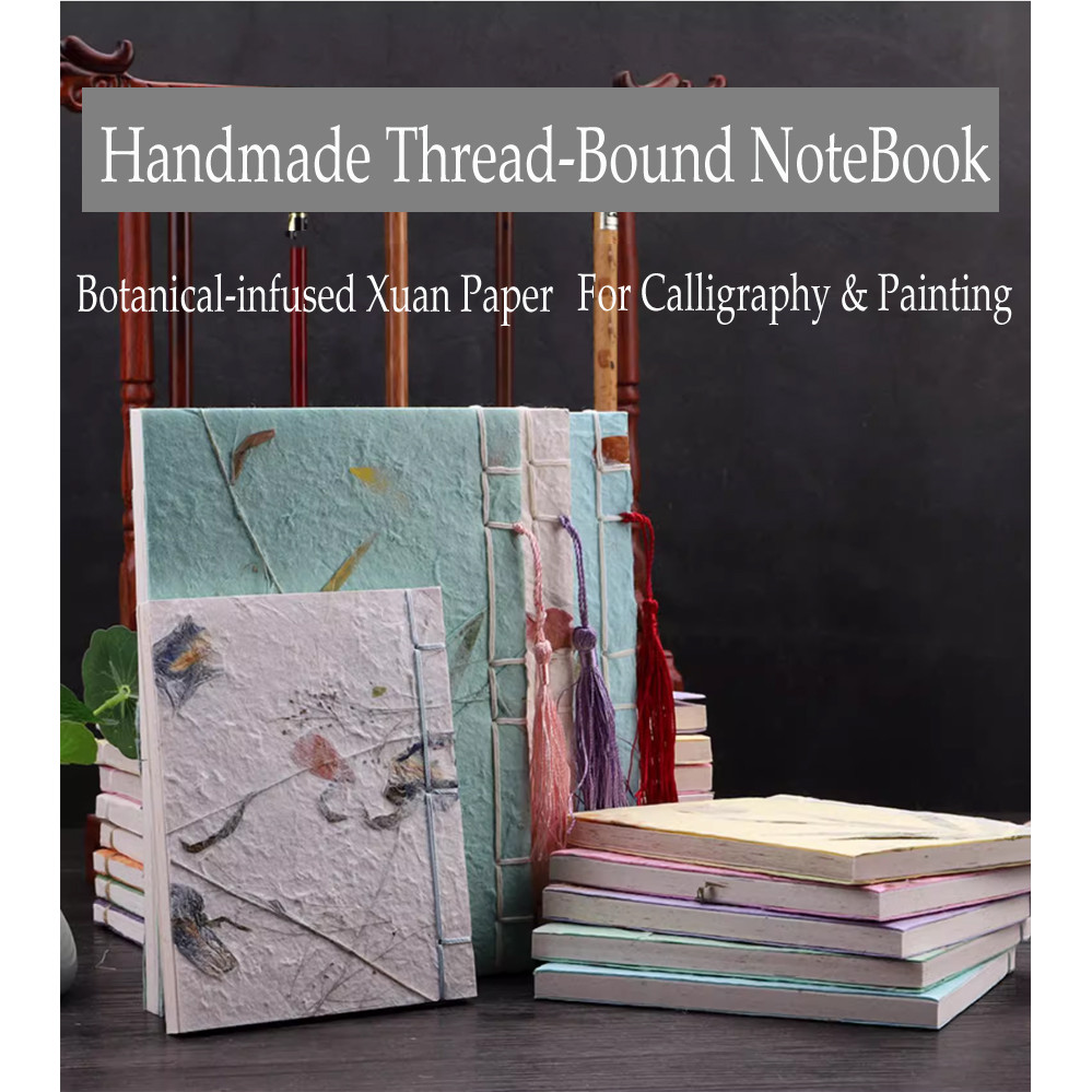 Jual Handmade Thread-Bound Notebook With Pressed Flowers & Tassel,Art ...