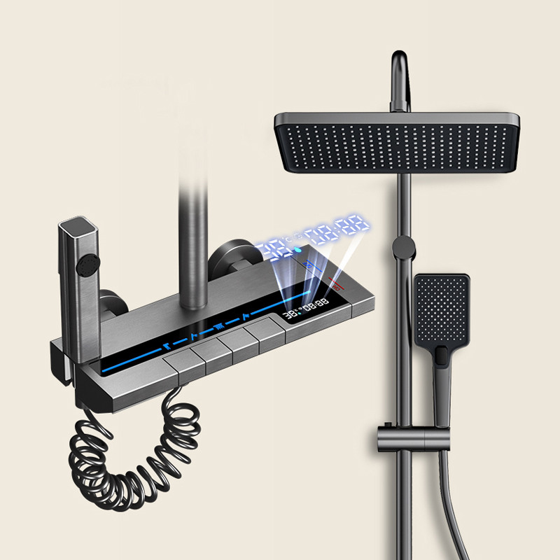 Jual Bathroom Shower Full Set Gray Digital Display Shower System Set ...