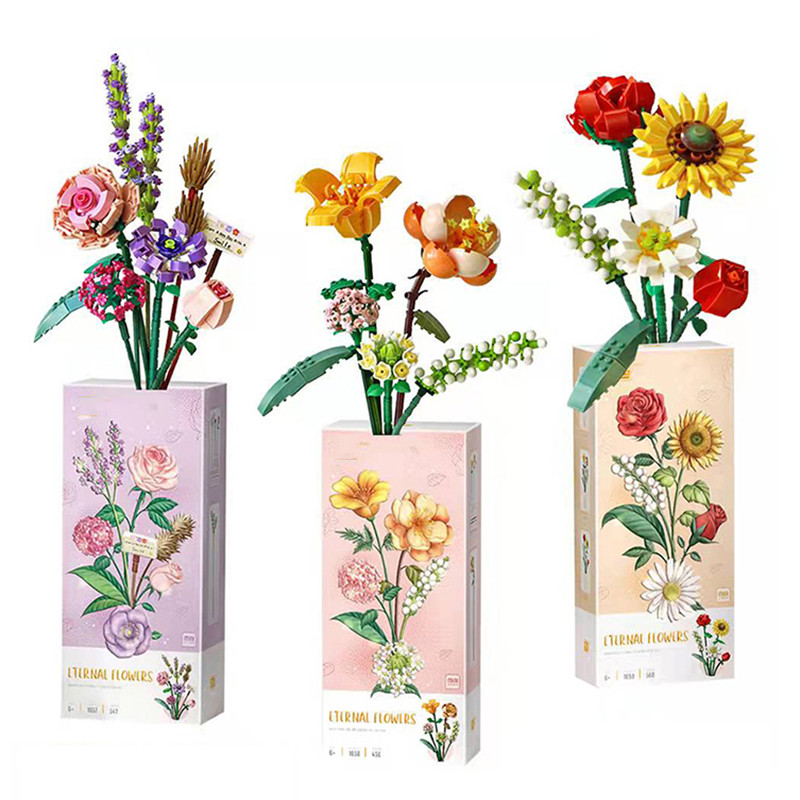 Jual Mini Rose Building Blocks Flower Simulation Potted Bouquet 3D ...