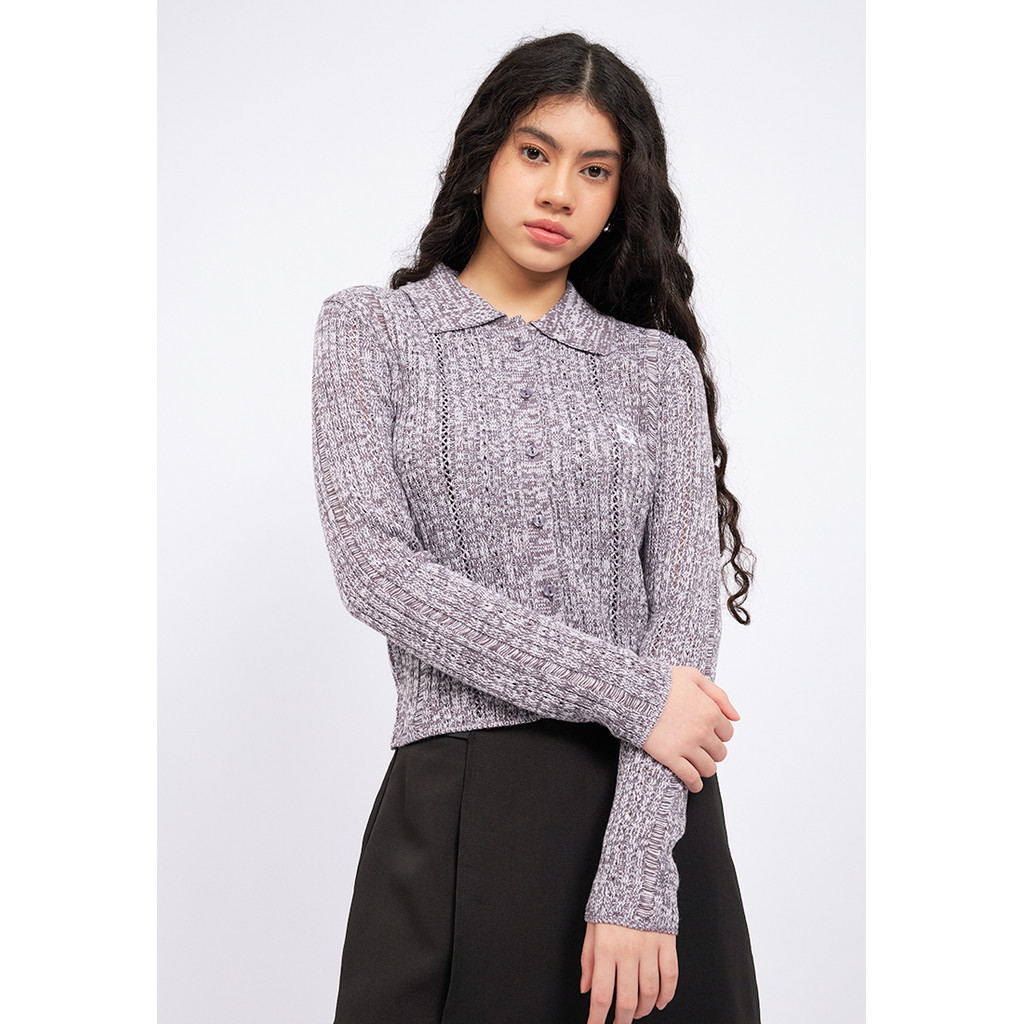Jual COLORBOX Button Up Embroidery Knit Top Lt. Grey | Shopee Indonesia