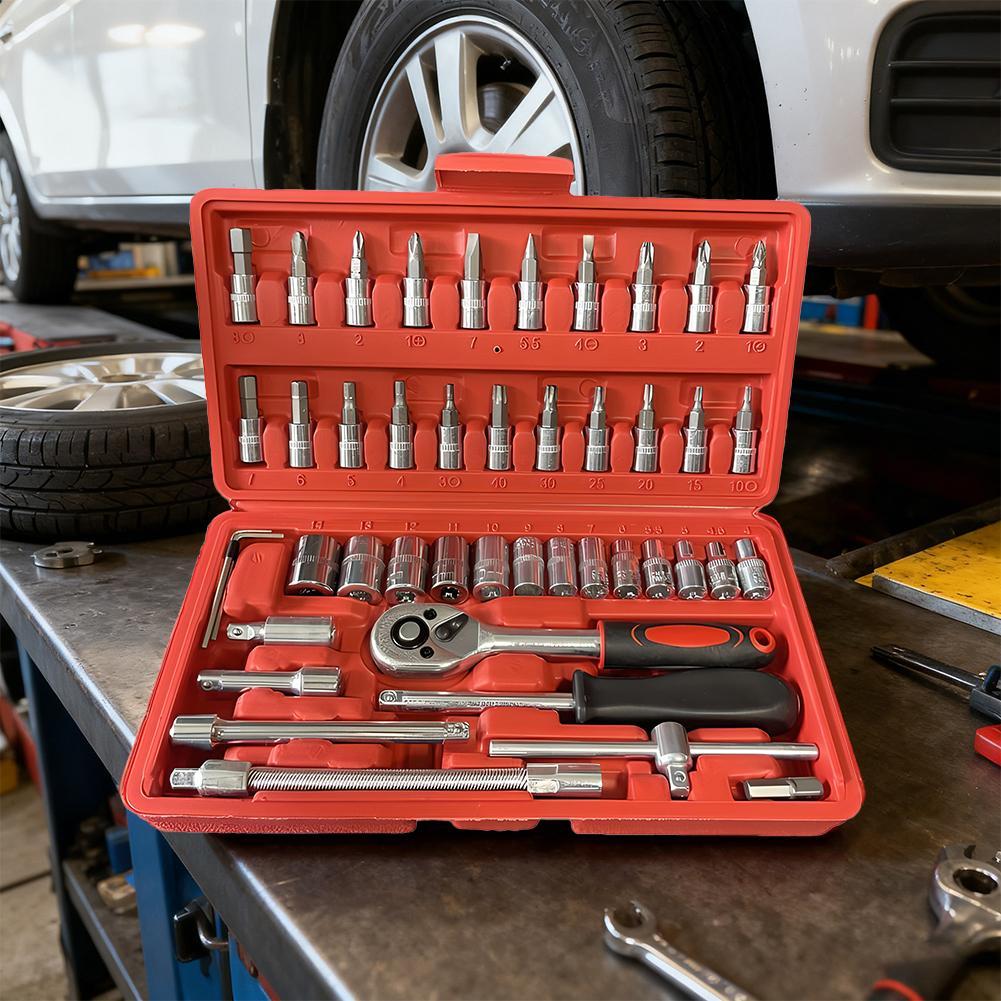 Jual IMPORT 46pc Drive Socket Set 1/4 inch Ratchet Wrench Set with ...